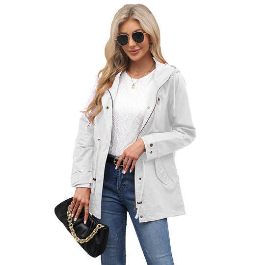 Damen nan leichter Parka mit Kapuze, Kordelzug und verdecktem Reißverschluss EB