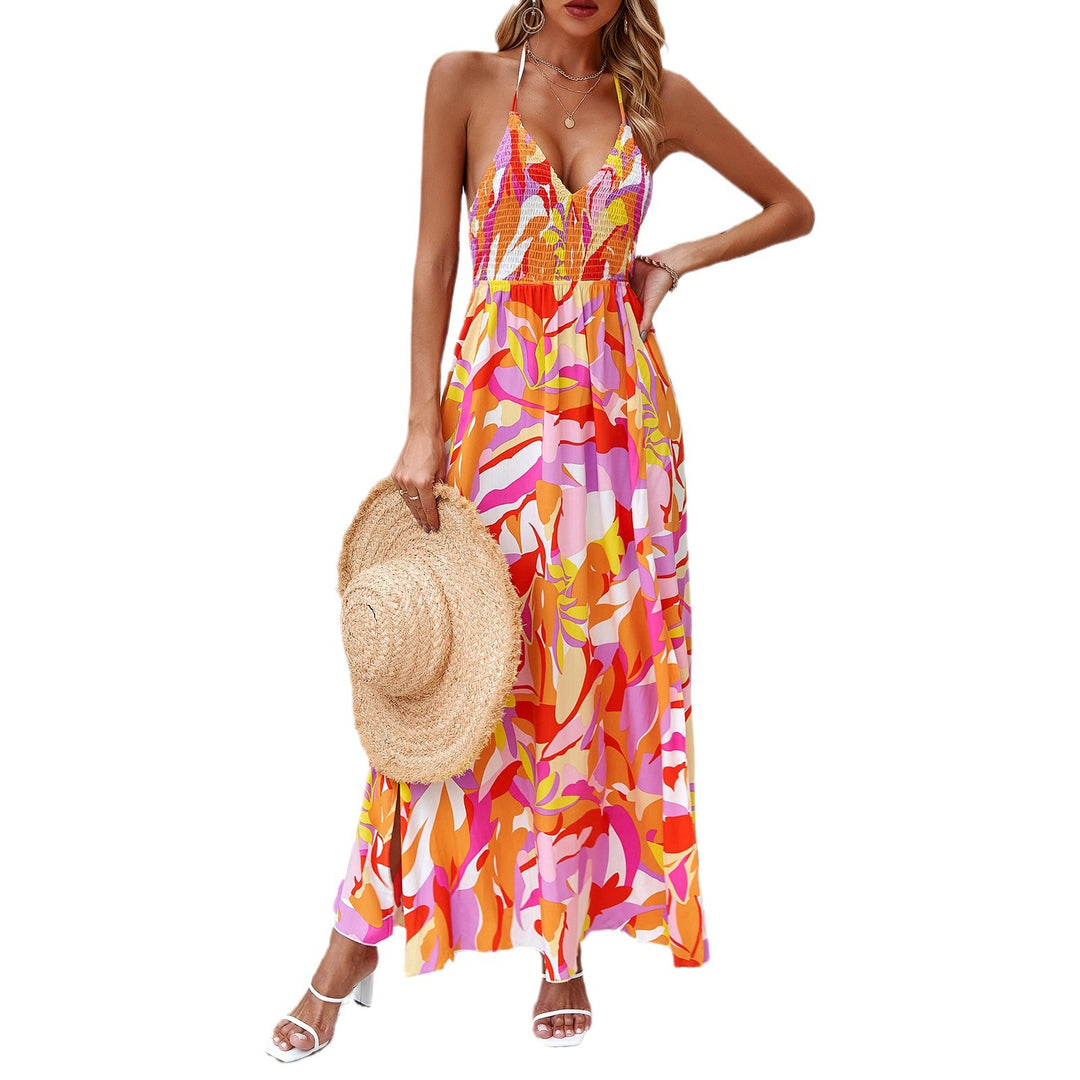 Damen Maxikleid mit tiefem V-Ausschnitt und seitlichem Schlitz EB