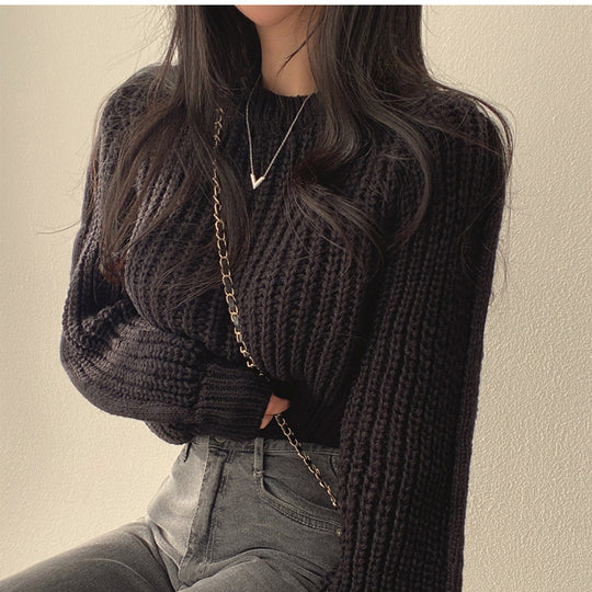 Damen Grobstrickpullover mit weitem Schnitt und überschnittenen Schultern EB