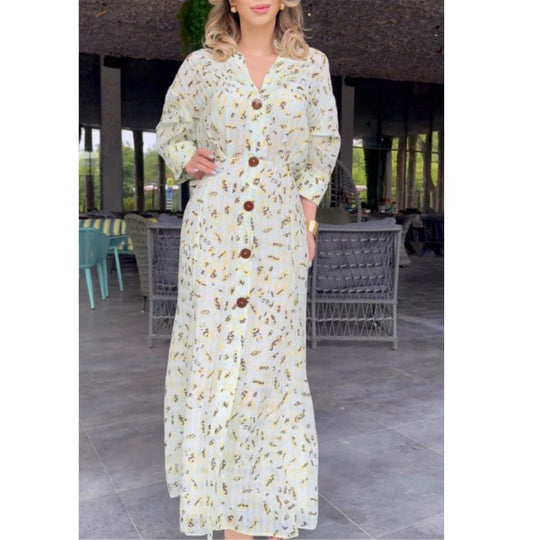 Damen Maxikleid mit floralen Motiven und Knopfdetails EB