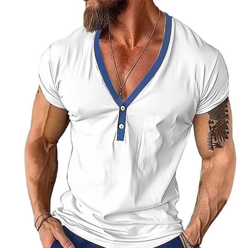 Herren Kurzarmshirt mit modernem V-Ausschnitt und Knopfleiste EB