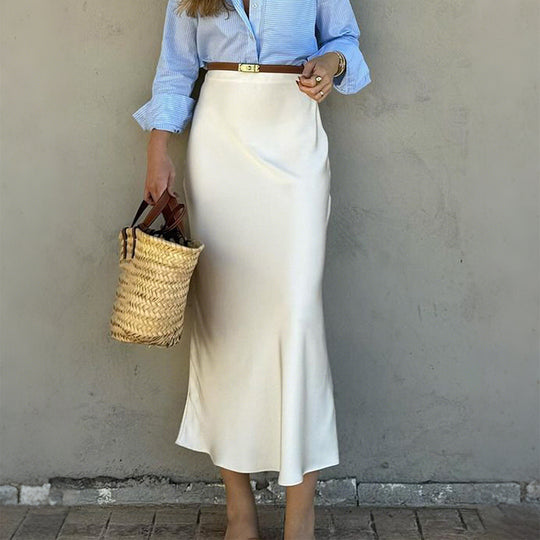 Damen Eleganter Satinrock mit schmalem Schnitt und Schlitz EB