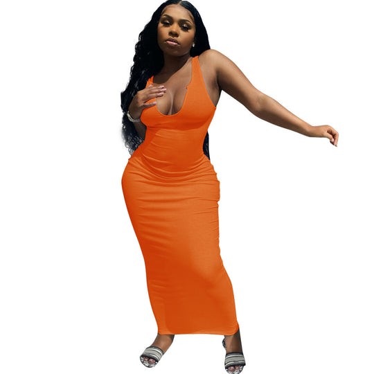 Damen Figurbetontes Maxikleid mit tiefem V-Ausschnitt und sportlichem Design EB