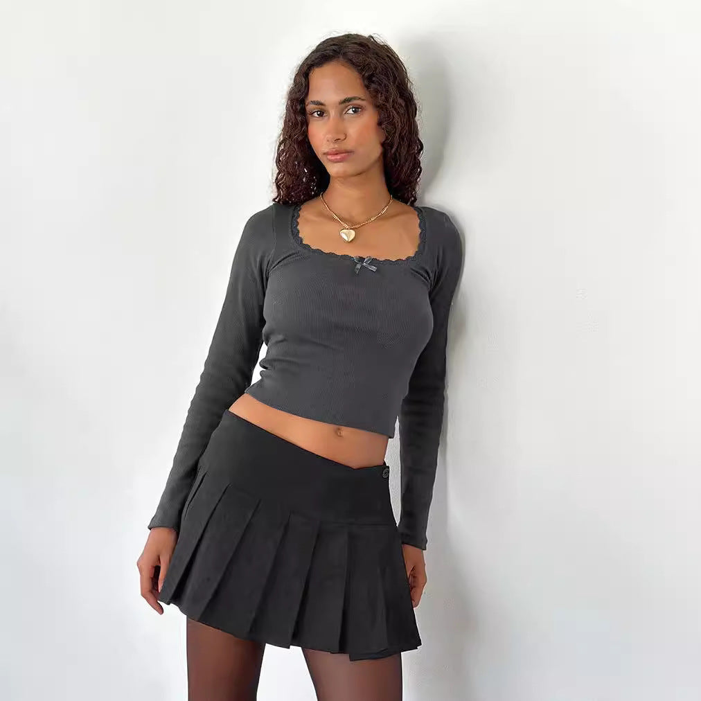 Damen Langarmshirt mit eleganter Rüsche und körpernaher Passform EB