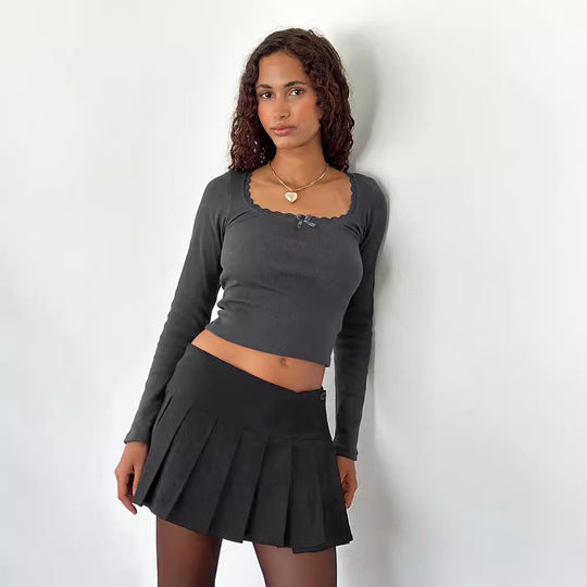 Damen Langarmshirt mit eleganter Rüsche und körpernaher Passform EB
