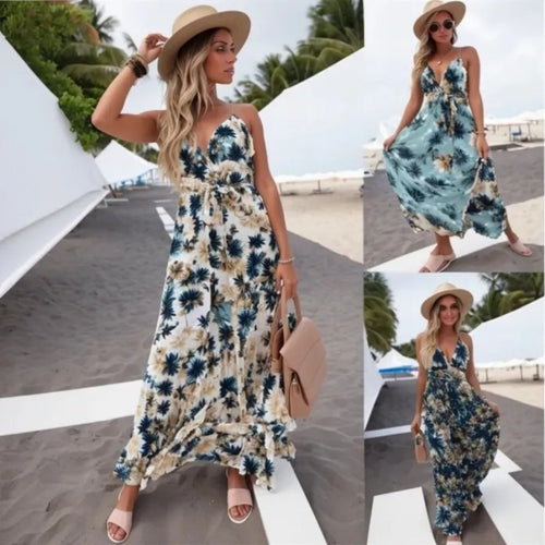 Damen Maxikleid mit floralem Wickel-Design und verstellbarem Bund EB