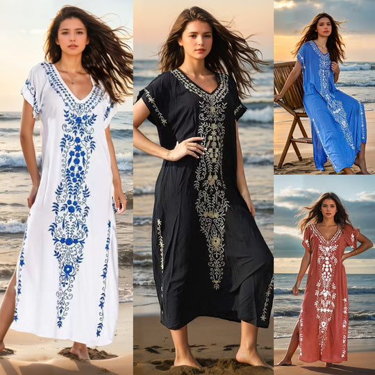Damen eleganter Strandüberwurf mit filigranem Stickereidesign EB