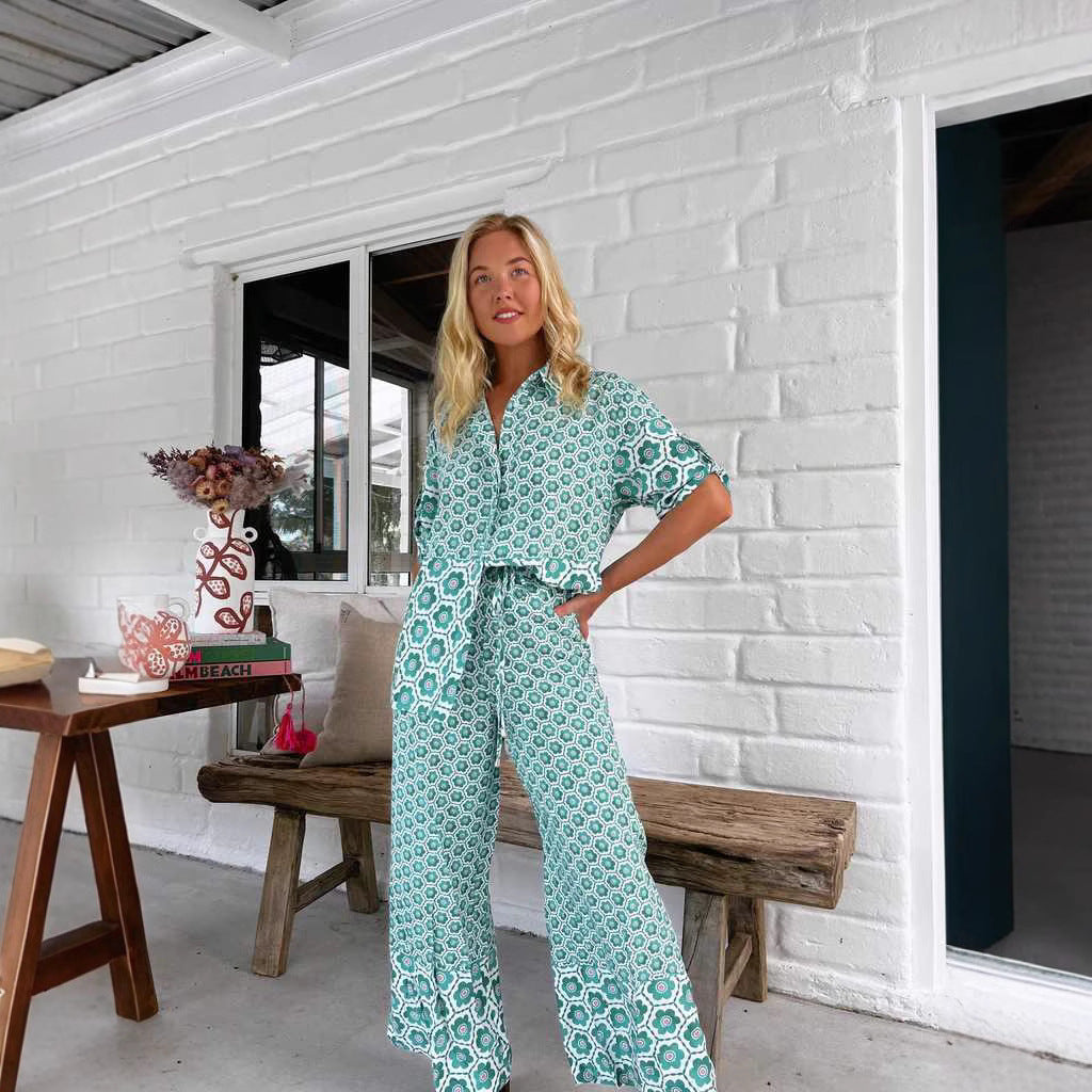 Damen Chice Blusen-Hosen-Kombination mit floralem Druck und weitem Schnitt EB