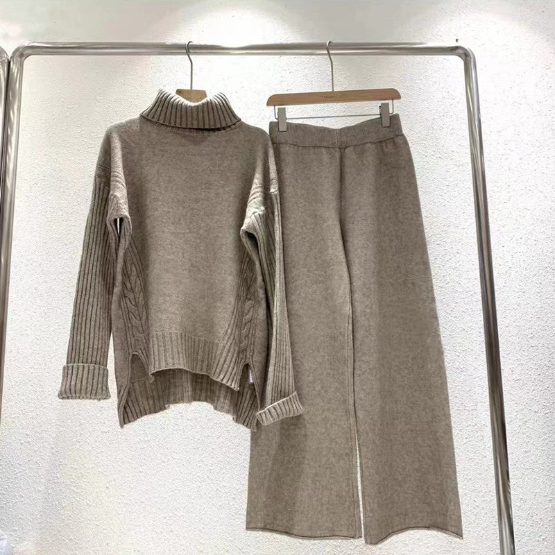 Damen modisches Strickset mit hohem Kragen und weitem Bein EB