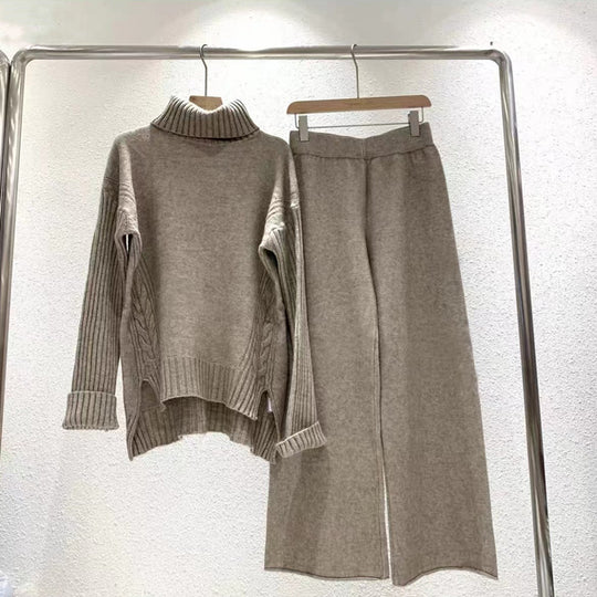 Damen modisches Strickset mit hohem Kragen und weitem Bein EB