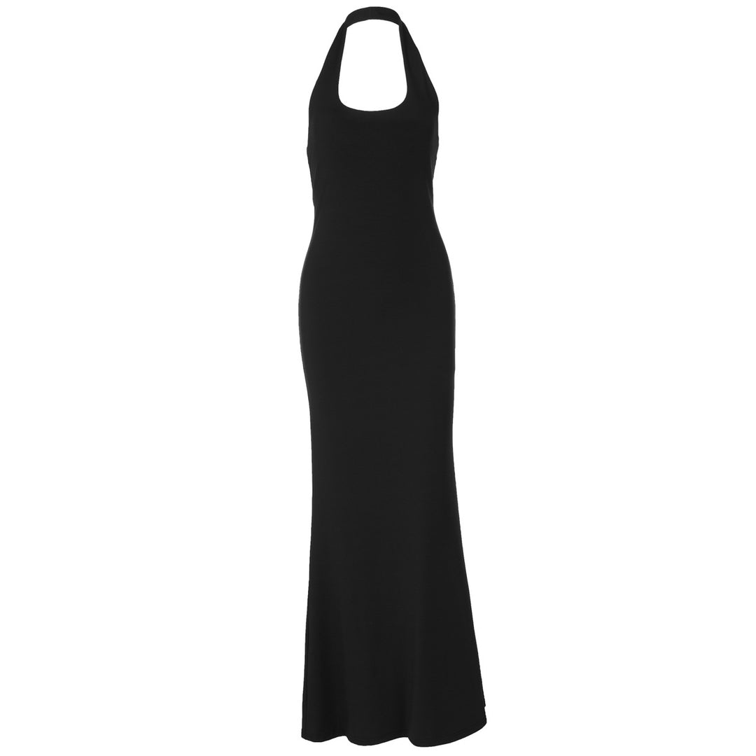 Damen Elegantes Maxikleid mit tiefem Rundhalsausschnitt und figurbetonter Passform EB