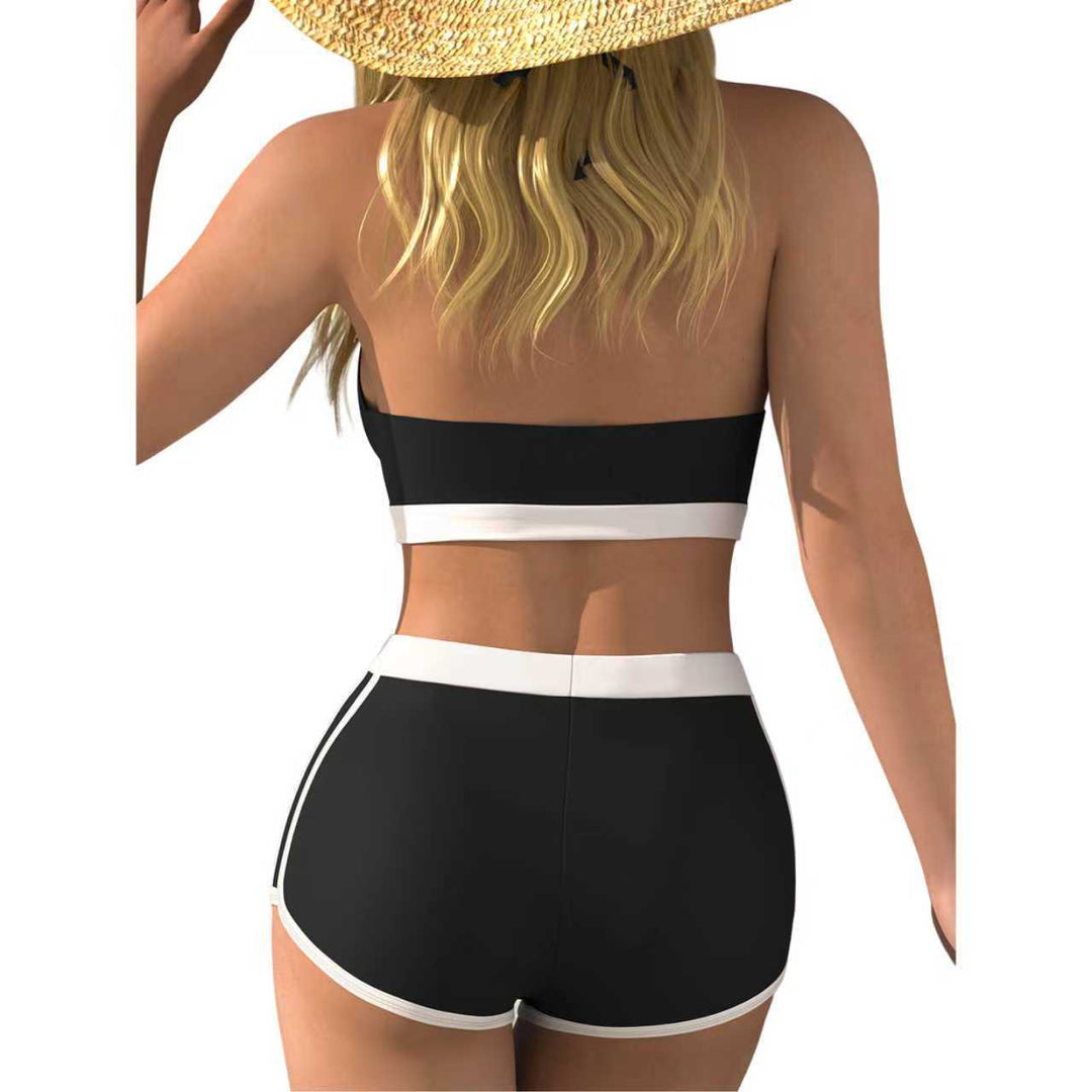 Damen Bikini-Oberteil mit tiefem V-Ausschnitt und knöchellanger Shorts EB