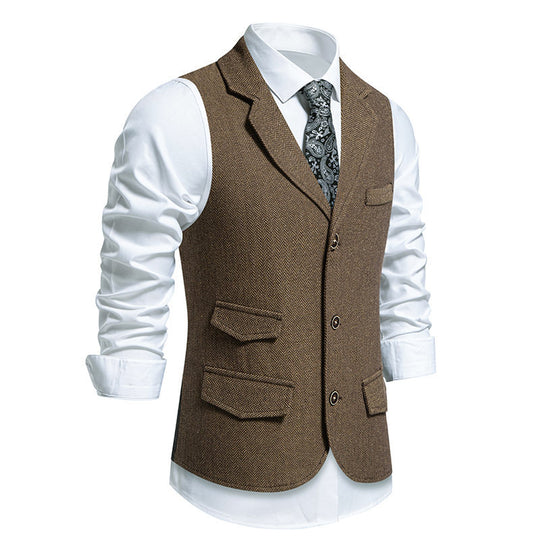 Herren elegante Anzugweste im klassischen Herringbone-Design mit praktischen Taschen EB 1758809564