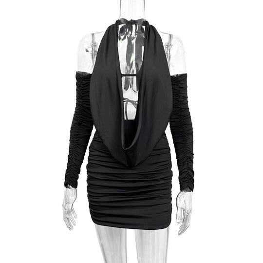 Damen Mini-Kleid mit tiefem V-Ausschnitt und seitlicher Raffung EB