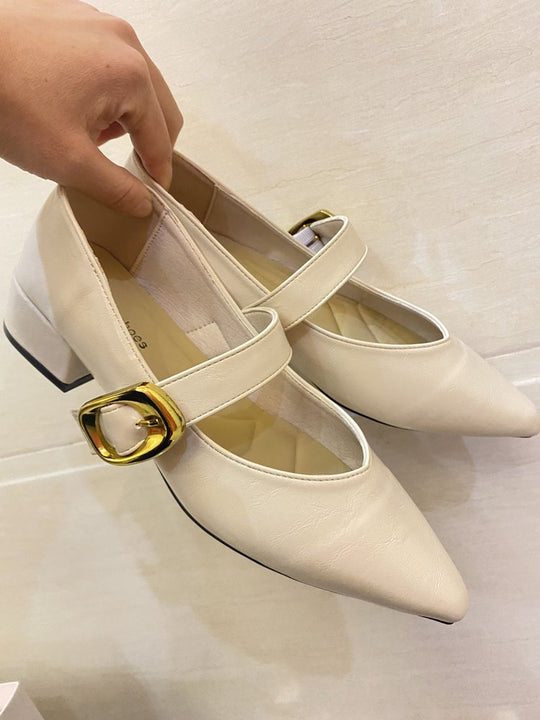 Damen elegante Ballerinas mit dekorativem Riemchen und goldener Schnalle EB