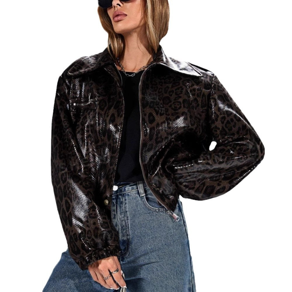 Damen Kunstleder Bikerjacke im Leo-Design EB