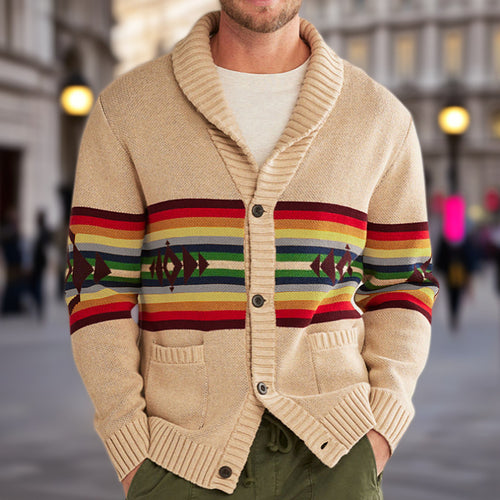 Herren Strickjacke mit bunten Mustern und gemütlichem Schalkragen EB