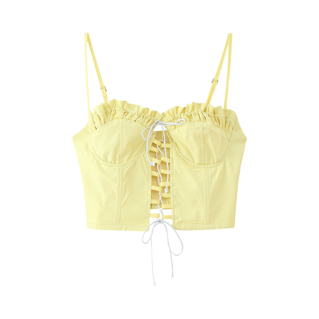 Damen Crop-Top mit Rüschendetails und floralem Design EB