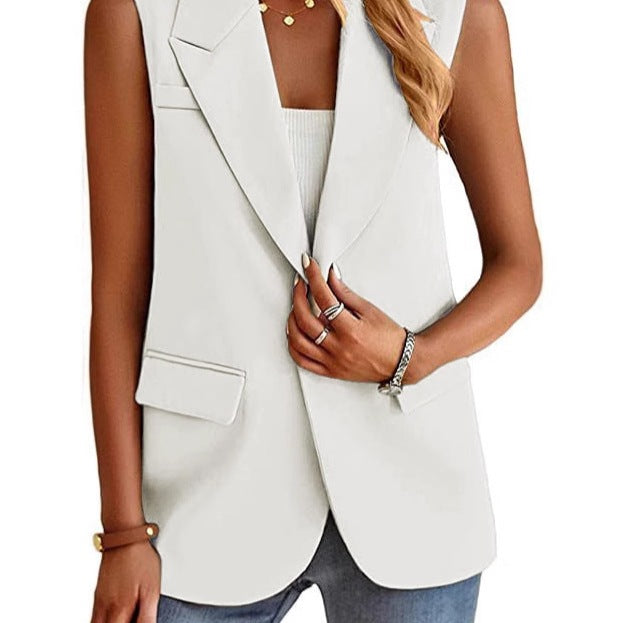 Damen ärmellose Blazerjacke mit Taillenakzenten und praktischen Taschen EB