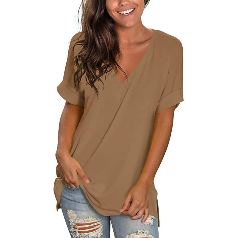 Damen Freizeit V-Ausschnitt T-Shirt EB
