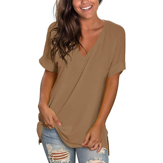 Damen Freizeit V-Ausschnitt T-Shirt EB