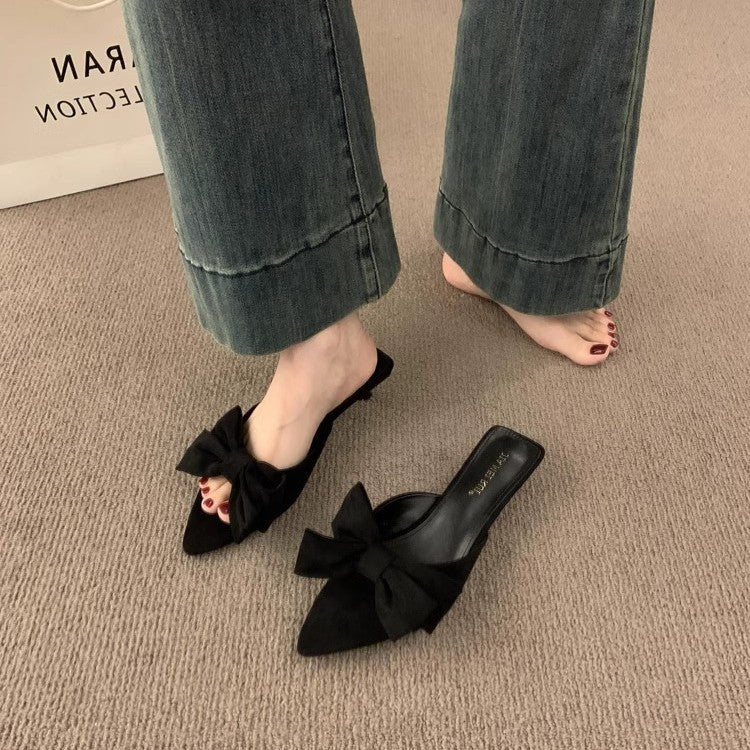 Damen elegante Pantolette mit dekorativem Schleifenapplikation EB
