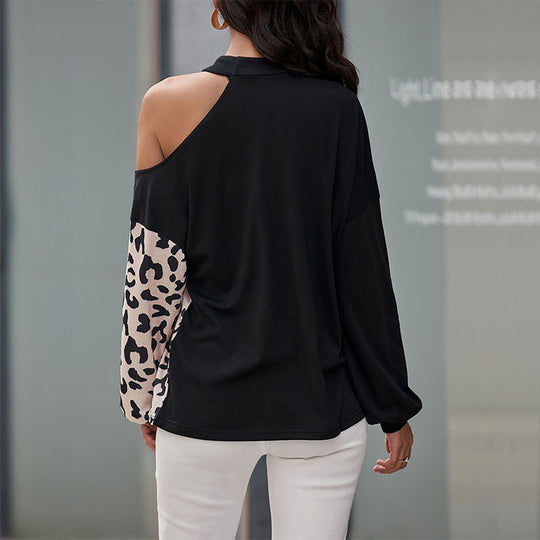Damen Designer Oberteil mit asiatischem Stehkragen und elegantem Animal-Print EB