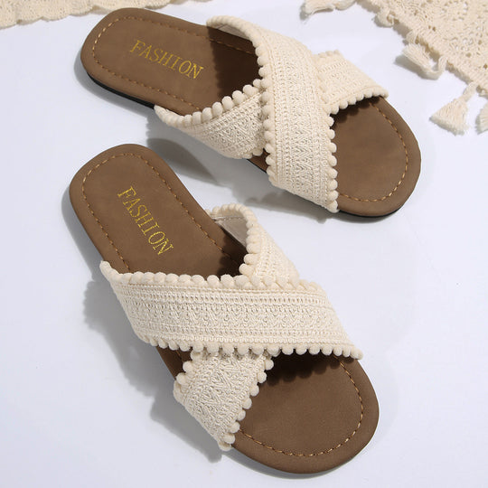 Damen Sommerliche Slip-On Sandalen mit dekorativen Fransen EB