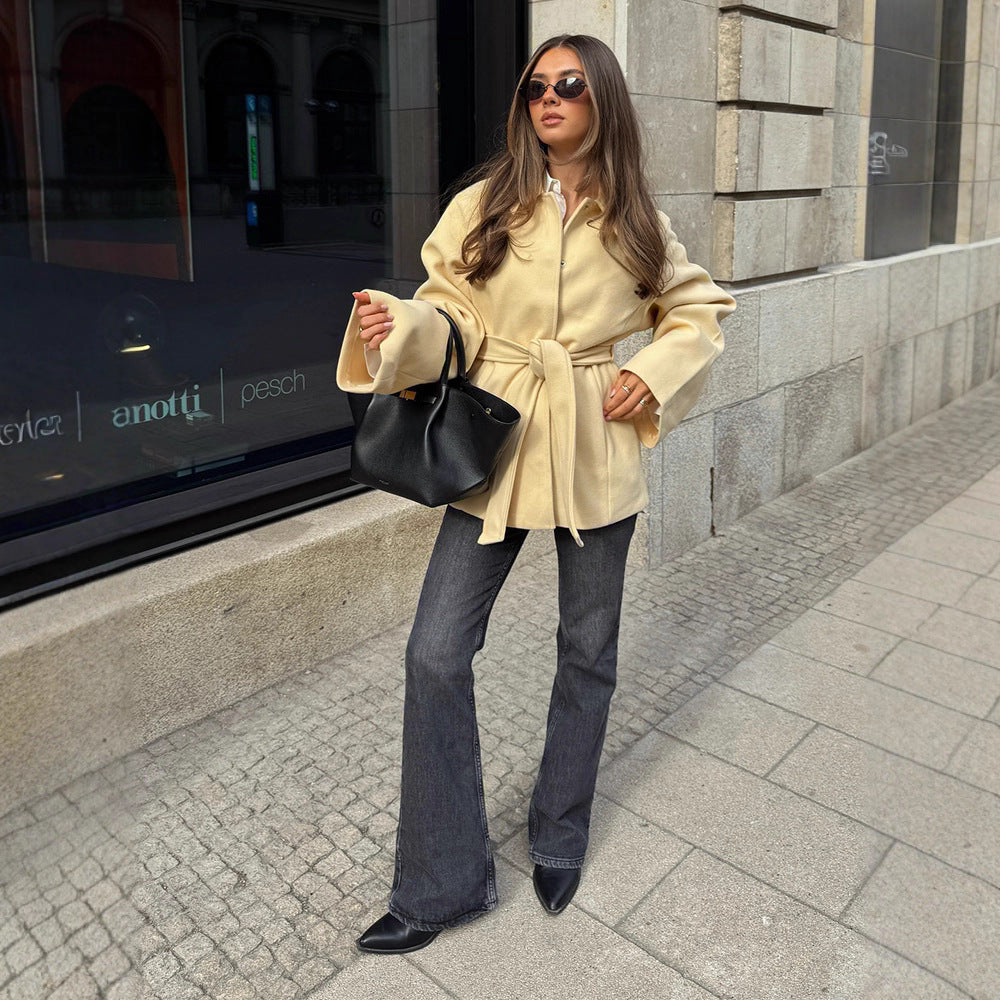 Damen Modische Blazerjacke mit Gürtel EB