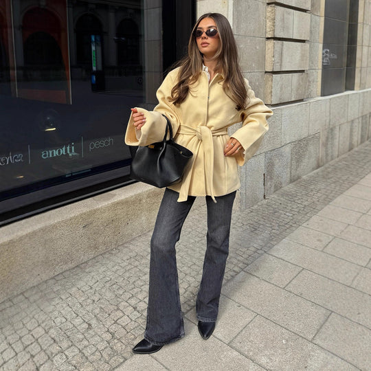 Damen Modische Blazerjacke mit Gürtel EB