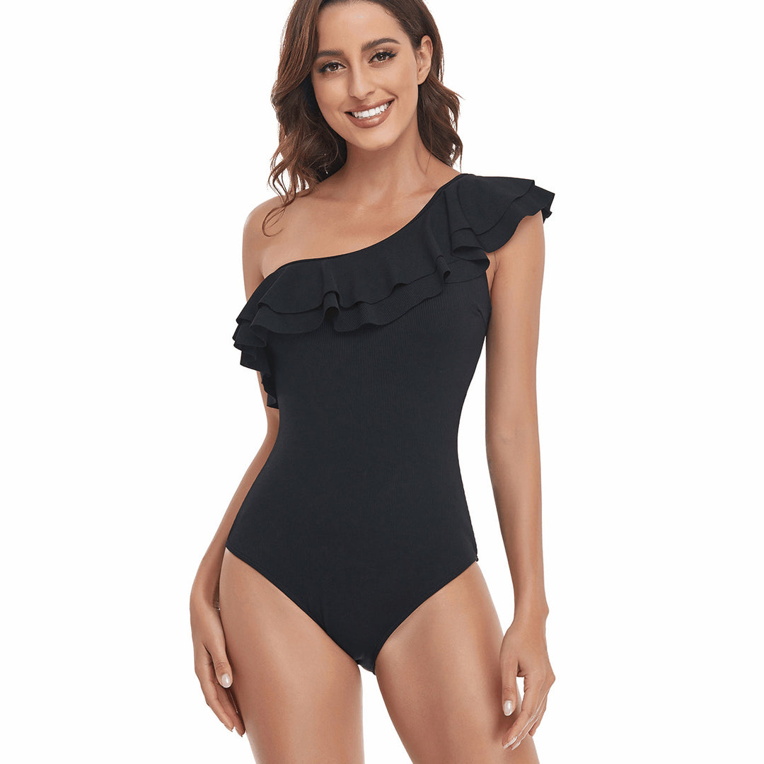 Damen Einteiliger Badeanzug mit asymmetrischem Rüschendesign EB