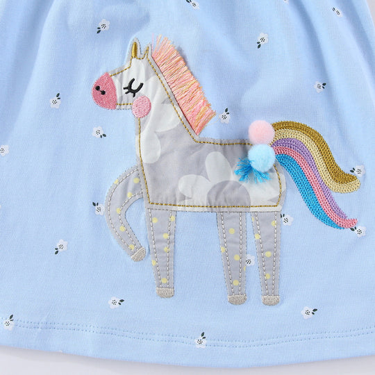 Mädchen Baumwollkleid mit süßer Einhorn-Stickerei EB