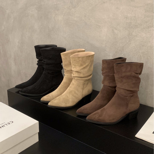 Damen Stiefeletten mit gerafftem Schaft und spitzem Fußteil EB
