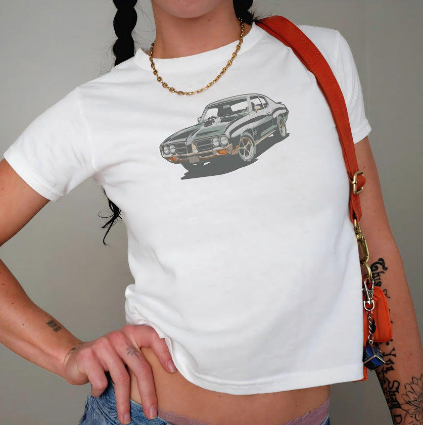 Damen Crop-T-Shirt mit kreativem Nostalgie-Druck und lässigem Schnitt EB