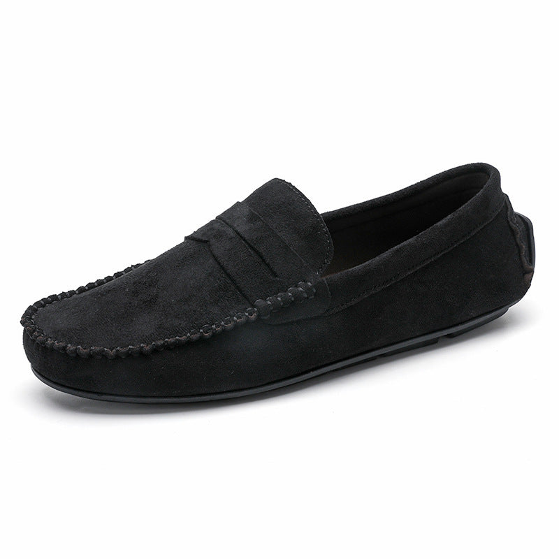 Herren elegante Veloursleder-Mokassin Fahrerhalbschuhe mit handgenähter Vordernaht und flexibler Gummiprofilsohle EB