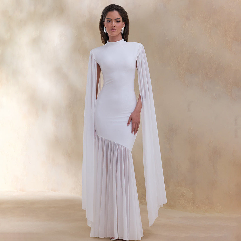 Damen Elegantes Maxikleid mit fließenden Ärmeln und raffiniertem Schnitt EB