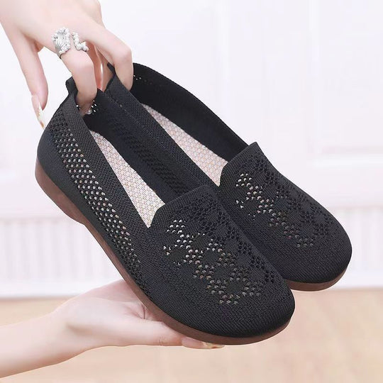 Damen atmungsaktive Slipper mit elastischem Einsatz und dekorativer Häkelstruktur EB