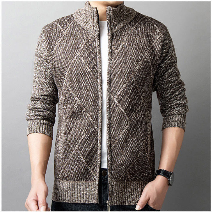 Herren Strickjacke mit modernem Zipper und grafischem Muster EB