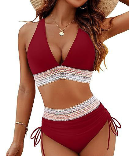 Damen Hochtailliertes Bikini-Set mit verstellbaren Trägern EB