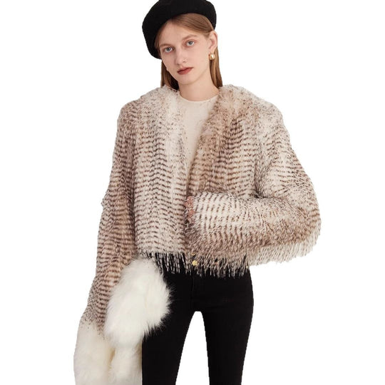 Damen Luxuriöse Couture-Kurjacke aus Kunstpelz mit detailreicher Struktur EB