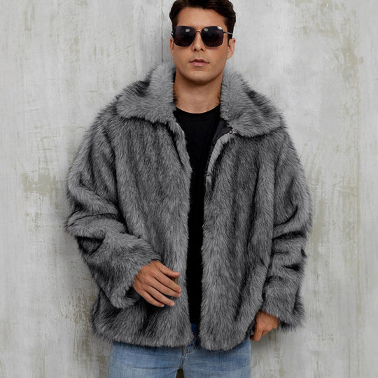 Herren Luxuriöse Kunstpelzjacke mit breitem Revers EB