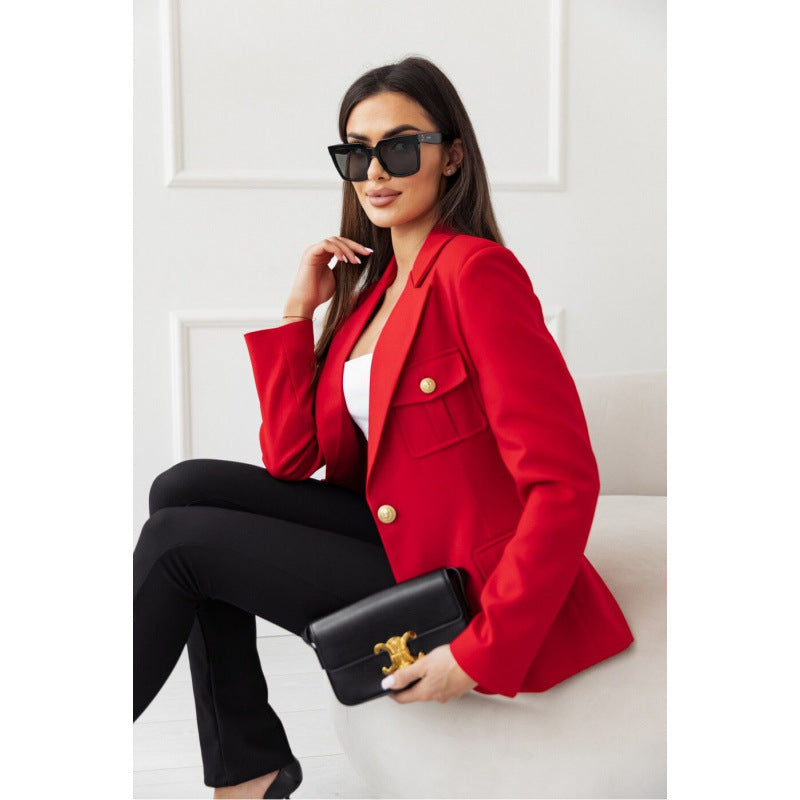 Damen eleganter Blazer mit praktischen Taschen und goldenen Knöpfen EB