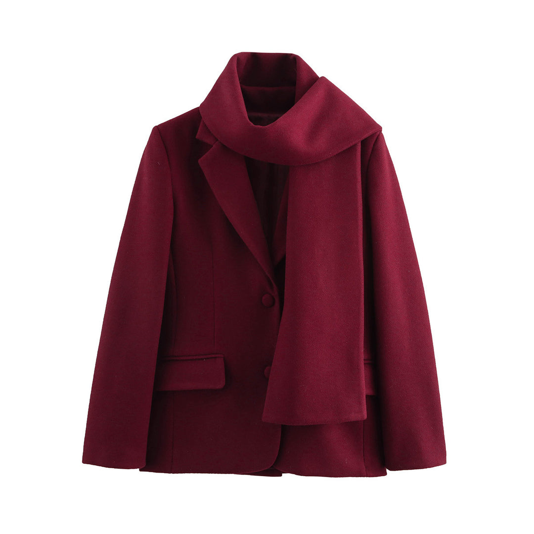 Damen eleganter Wintermantel mit schickem Kragen und passendem Schal EB