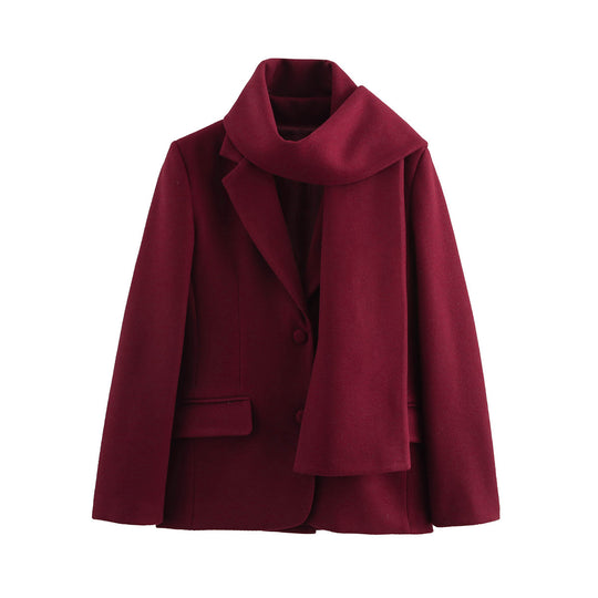Damen eleganter Wintermantel mit schickem Kragen und passendem Schal EB