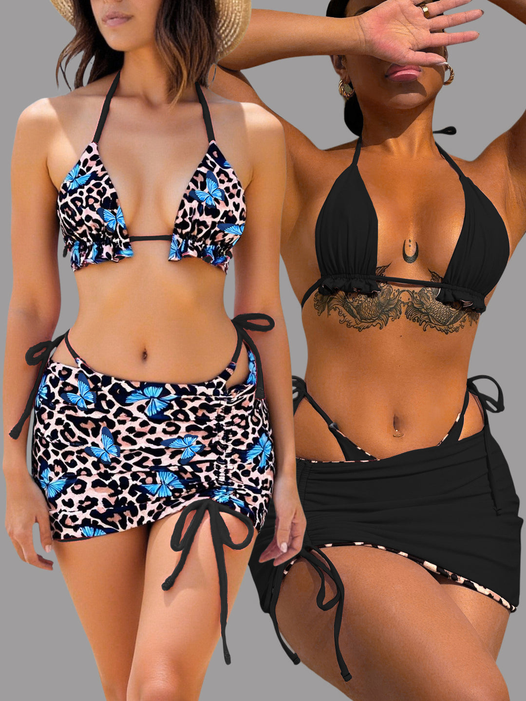 Damen Bikiniset mit verspieltem Rüschendetail und modischem Saum EB