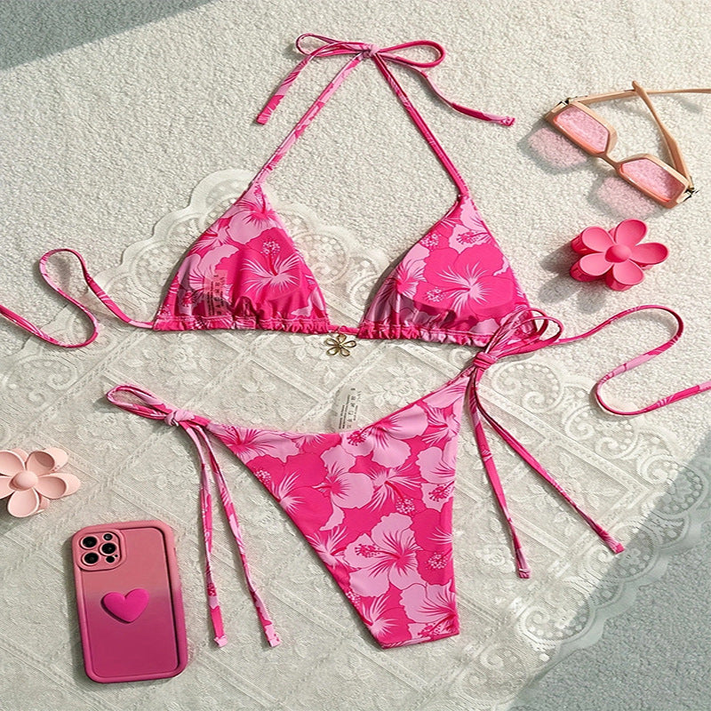 Damen Triangel-Bikini-Set mit verspielten Blumenmustern EB