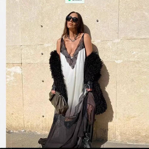 Damen Nachtkleid mit eleganter Spitzenverzierung und gradientem Farbverlauf EB