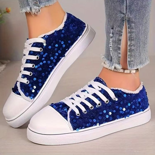 Damen Trendige Sneakers mit funkelnden Pailletten und komfortabler Sohle EB