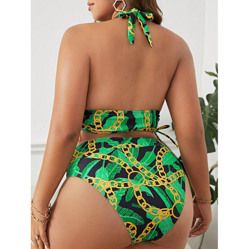 Damen Triangel-Bikini mit modischem Ketten-Design und seitlichen Raffungen EB