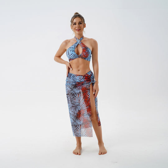 Damen Modischer Bikini mit transparenter Strandpareo EB